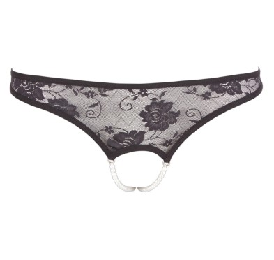 Cottelli LINGERIE - Czarne Koronkowe Stringi Z Perłami W Kroczu L